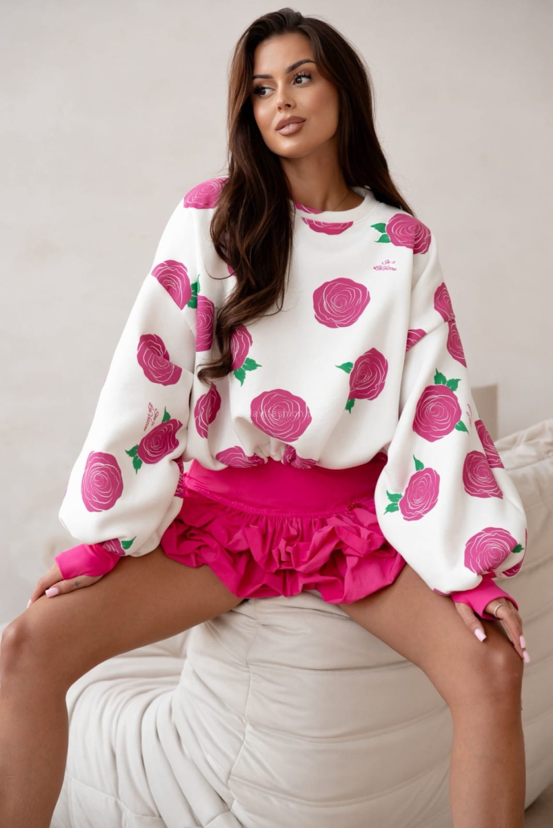 Bluza ze ściągaczem BLOOM Lavestino biała z różowym