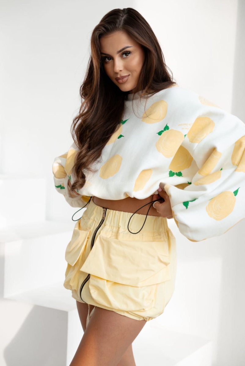 Bluza ze ściągaczem BLOOM Lavestino biała z żółtym