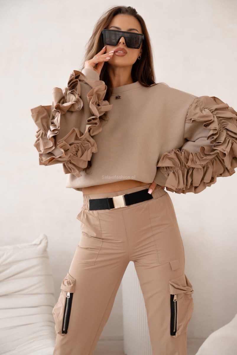 Bluza z marszczonymi rękawami RIO Lavestino beżowa