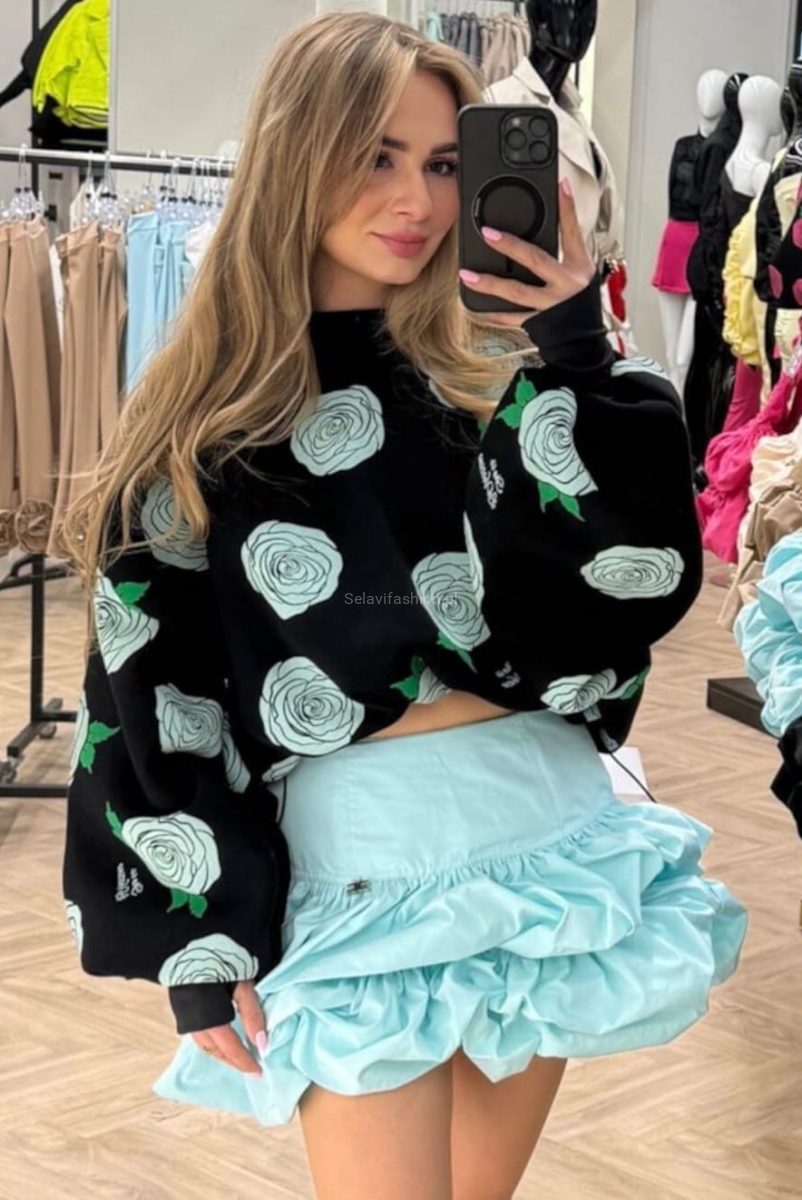 Bluza ze ściągaczem BLOOM Lavestino czarna z niebieskim