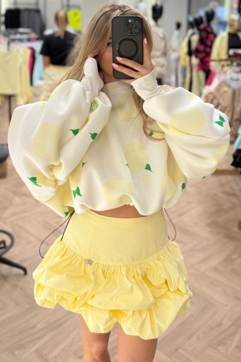 Bluza ze ściągaczem BLOOM Lavestino kremowa z żółtym