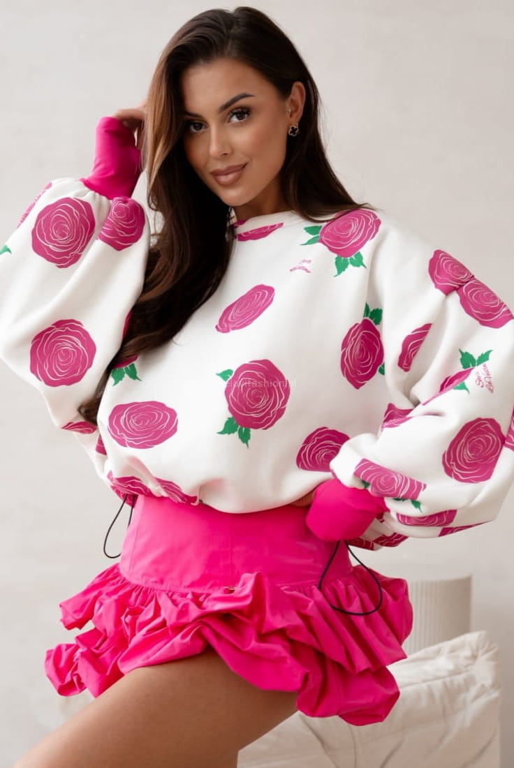 Bluza ze ściągaczem BLOOM Lavestino biała z różowym