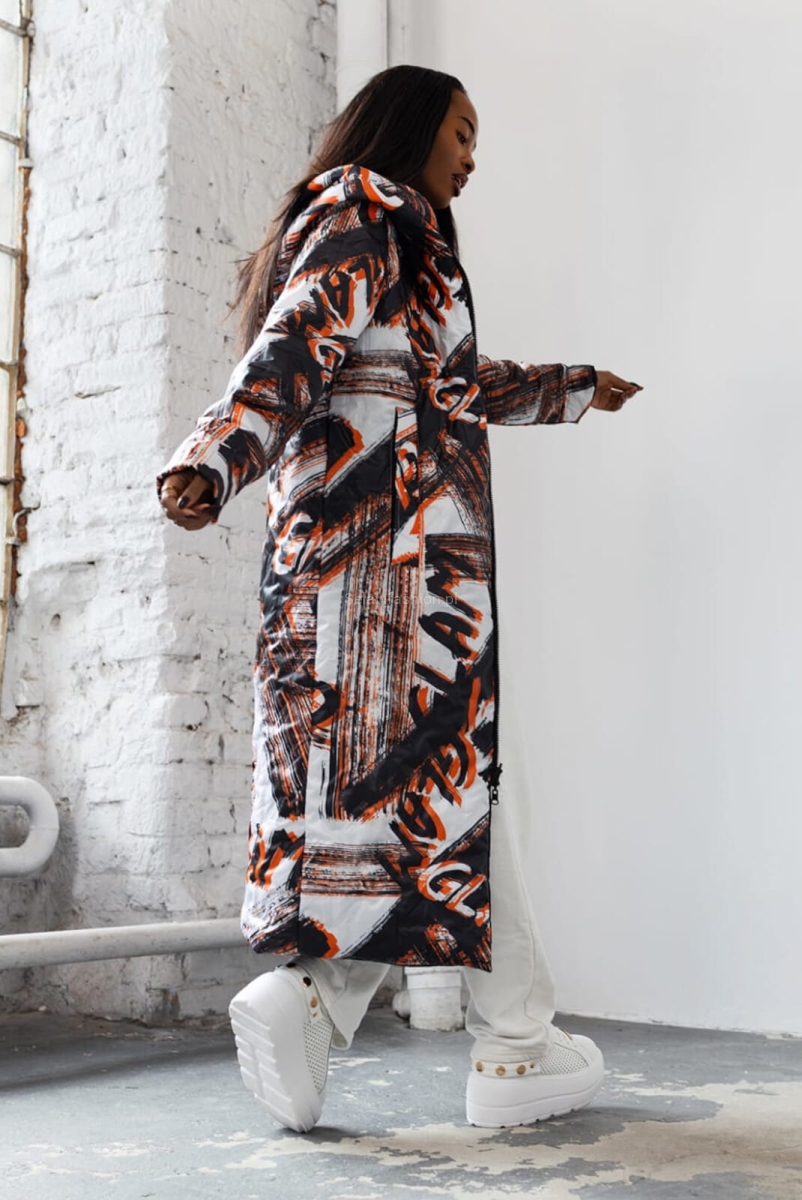 Długa dwustronna kurtka płaszcz z kapturem GLAM LaDonna pomarańczowa