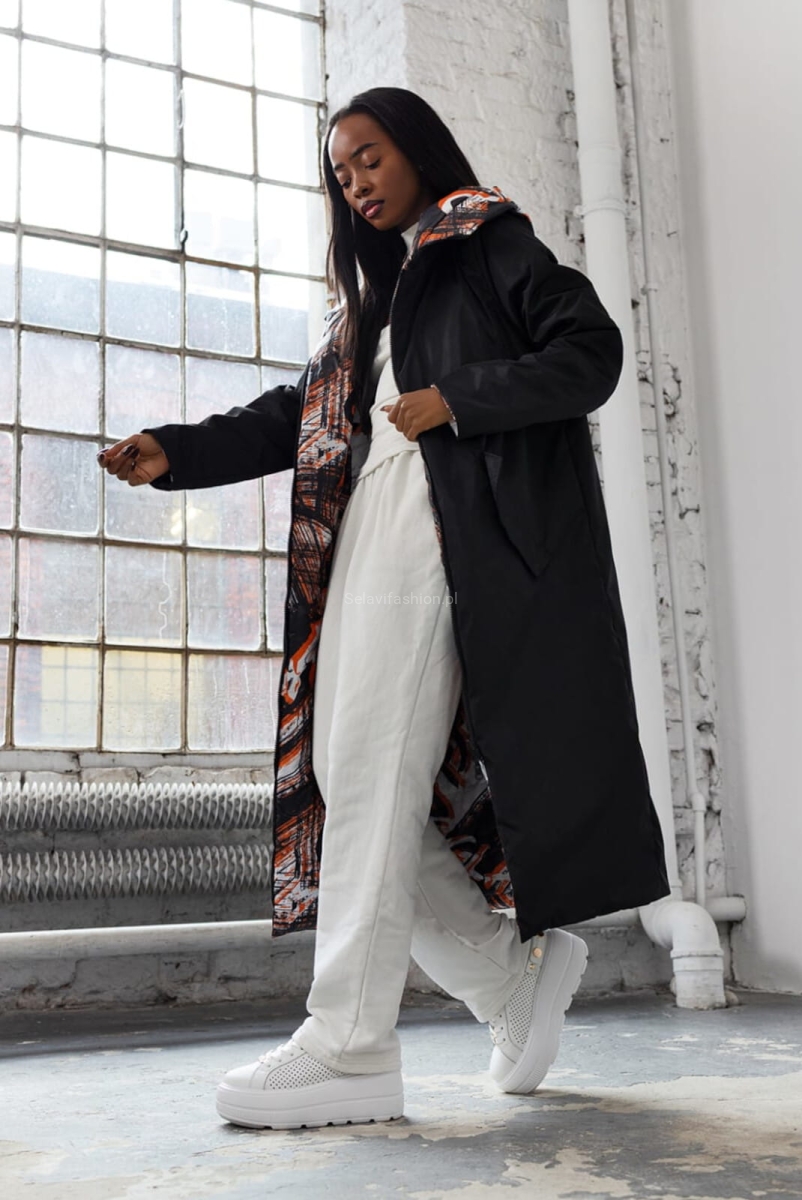 Długa dwustronna kurtka płaszcz z kapturem GLAM LaDonna pomarańczowa