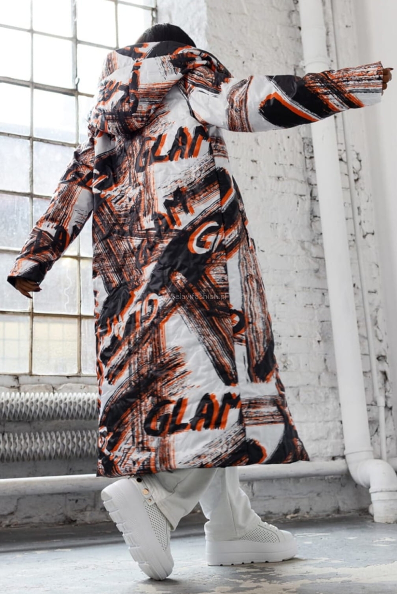 Długa dwustronna kurtka płaszcz z kapturem GLAM LaDonna pomarańczowa