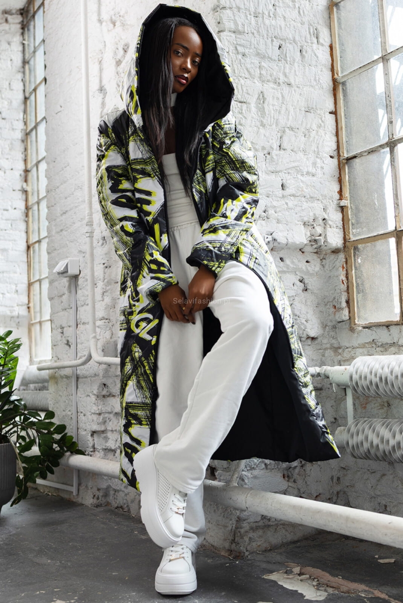 Długa dwustronna kurtka płaszcz z kapturem GLAM LaDonna żółta