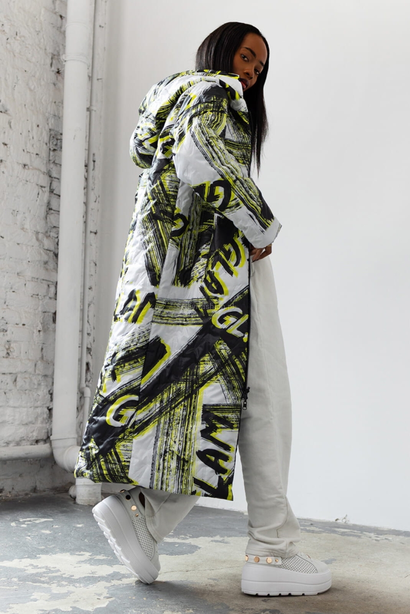 Długa dwustronna kurtka płaszcz z kapturem GLAM LaDonna żółta