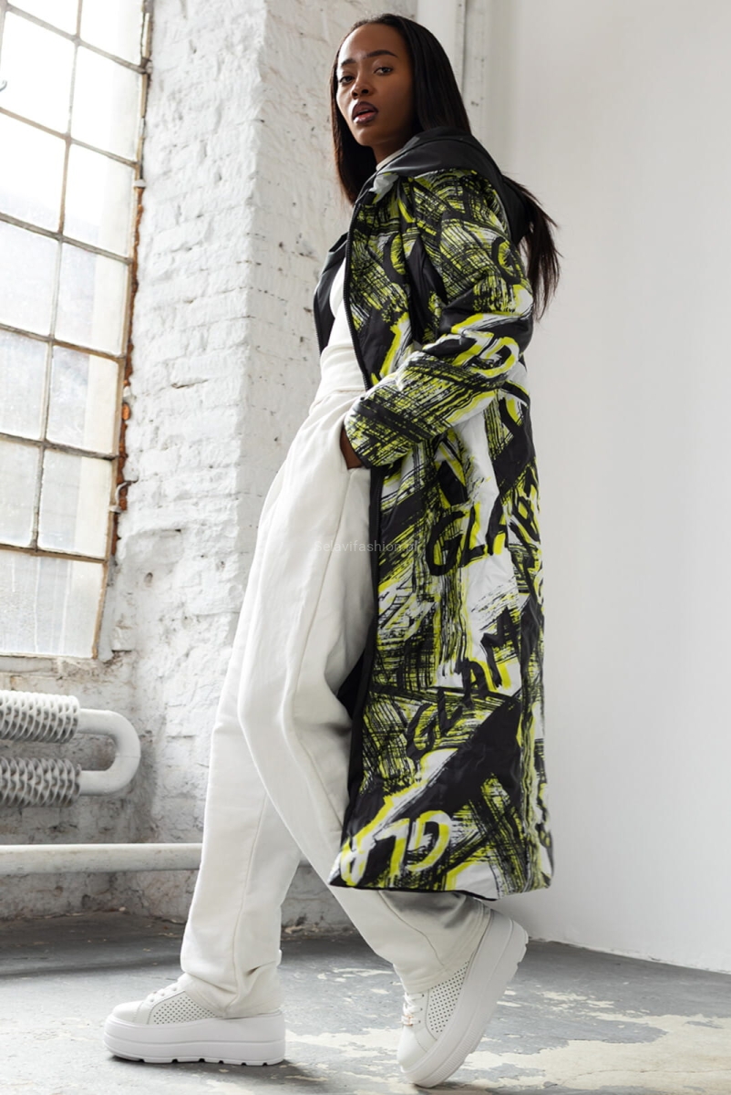 Długa dwustronna kurtka płaszcz z kapturem GLAM LaDonna żółta