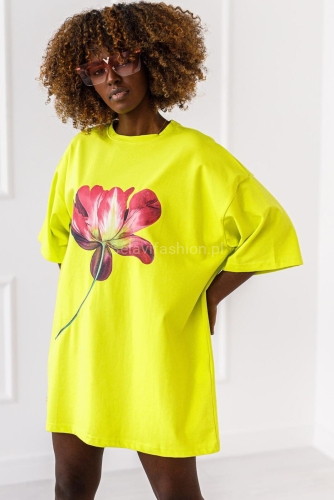 Długi t-shirt bluzka Flower Mood Miss City żółta