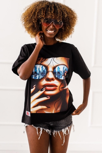 T-shirt bluzka Girl Miss City czarny