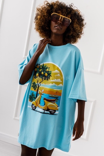 Długi t-shirt bluzka Summer Miss City niebieska