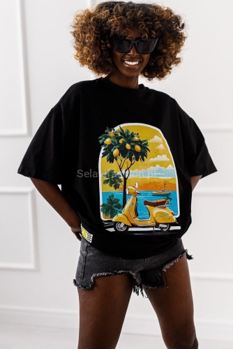 Długi t-shirt bluzka Summer Miss City czarny