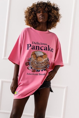 Długi t-shirt bluzka Pancake Miss City różowy