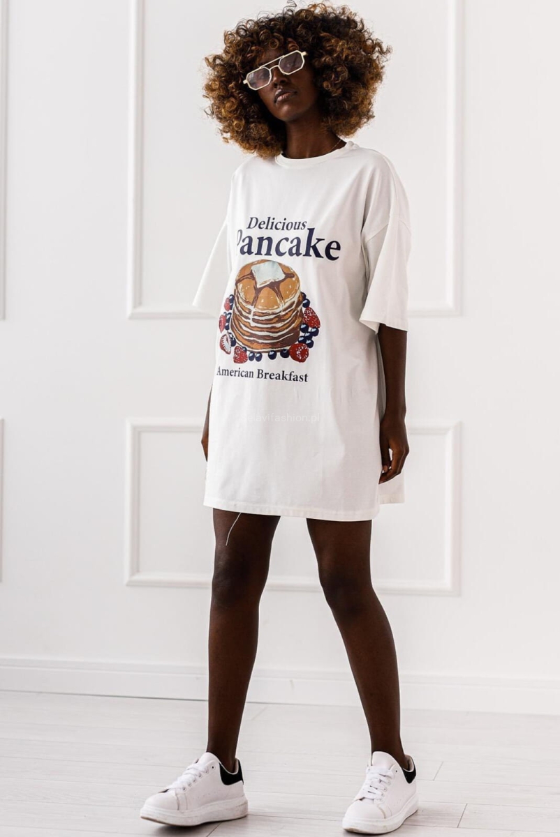 Długi t-shirt bluzka Pancake Miss City biały