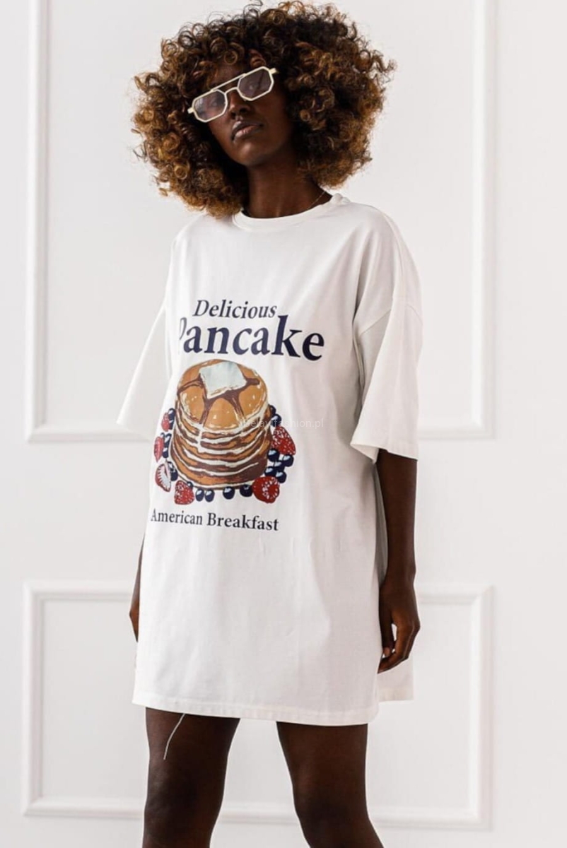 Długi t-shirt bluzka Pancake Miss City biały