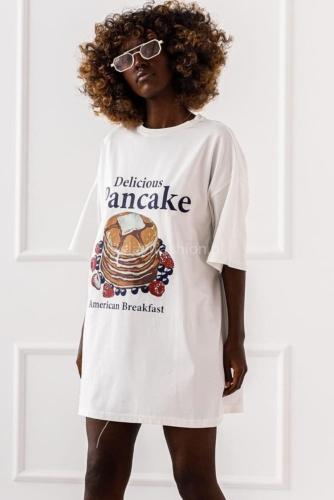 Długi t-shirt bluzka Pancake Miss City biały