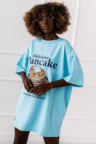 Długi t-shirt bluzka Pancake Miss City niebieski