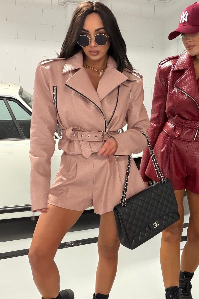 Kurtka ramoneska ekoskóra plecionka La Milla pudrowy róż