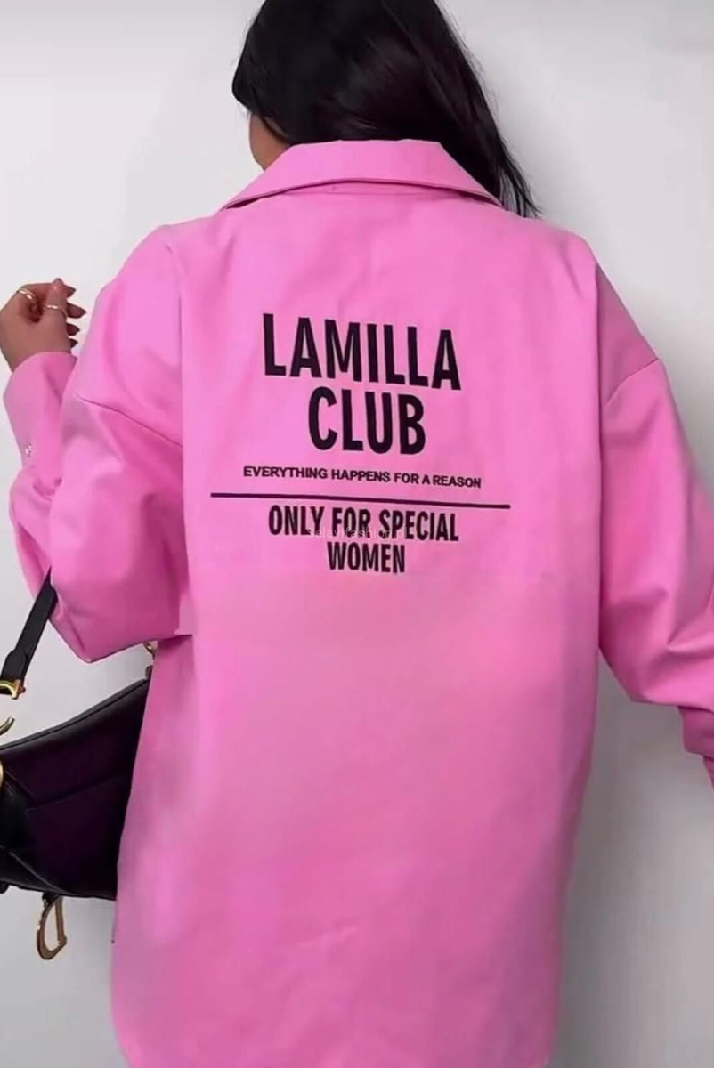 Koszula jeansowa z haftowanym logo La Milla różowa