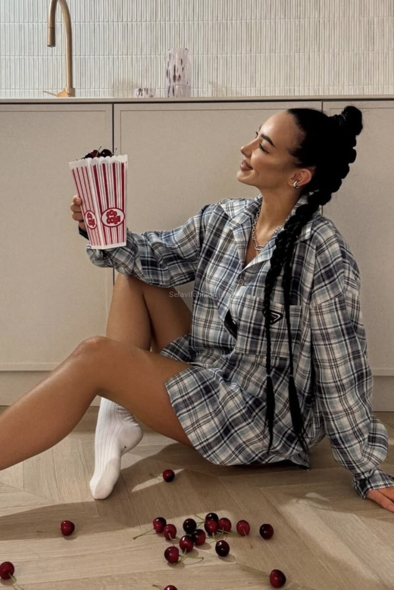 Koszula bawełniana w kratę LaMilla niebieska