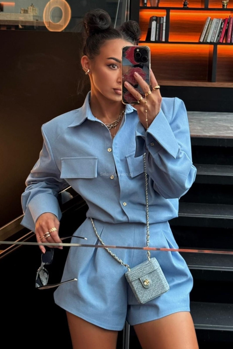 Komplet jeansowa koszula i spodenki LaMilla niebieski