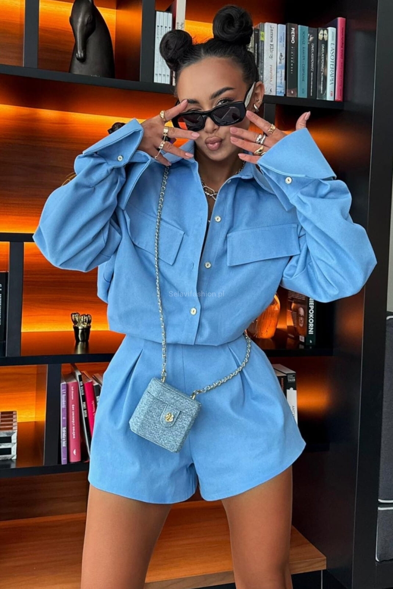 Komplet jeansowa koszula i spodenki LaMilla niebieski