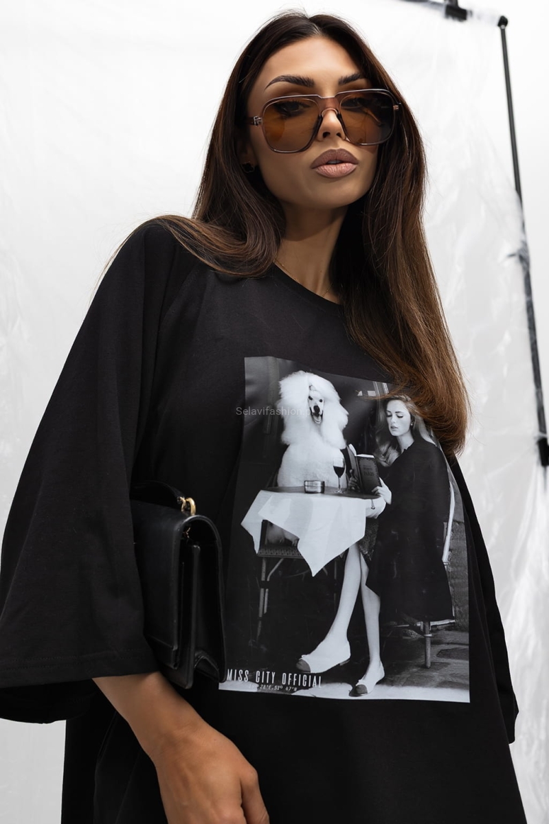 T-Shirt bluzka Poodle Miss City Official czarna