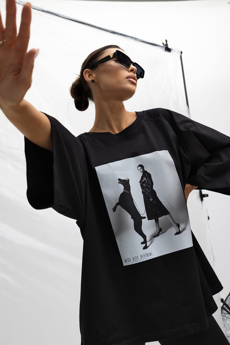 T-Shirt bluzka Dog Walk Miss City Official czarna