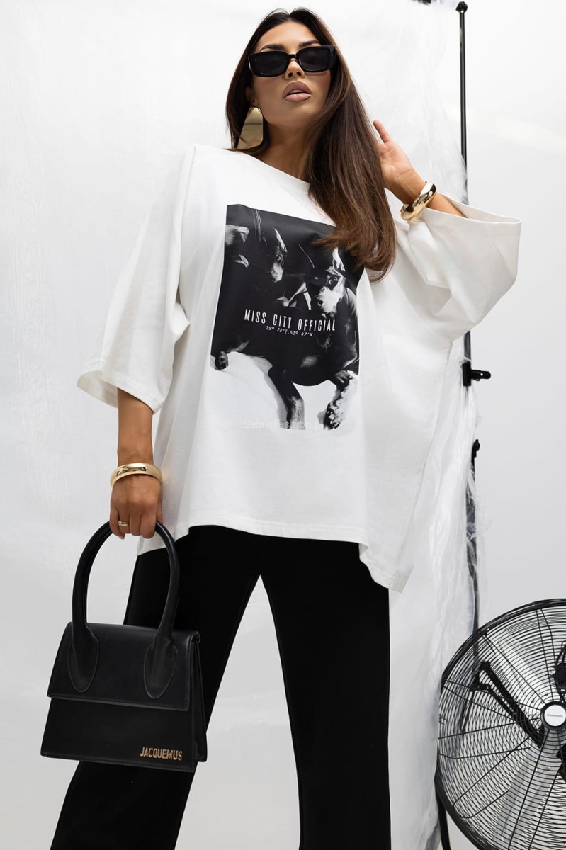 T-Shirt bluzka Doberman Friend Miss City Official biały 