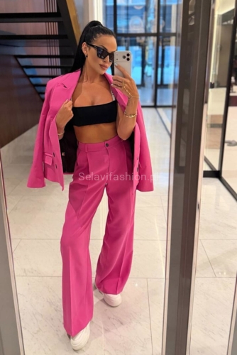 Szerokie spodnie z prostą nogawką w kant LaMilla fuksja