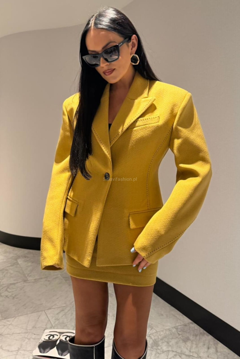 Wełniana marynarka z przeszyciem La Milla musztardowa