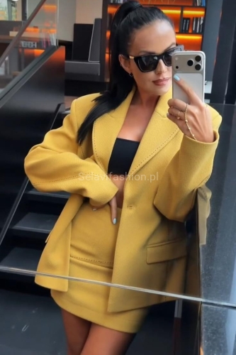 Wełniana spódniczka z przeszyciem La Milla musztardowa