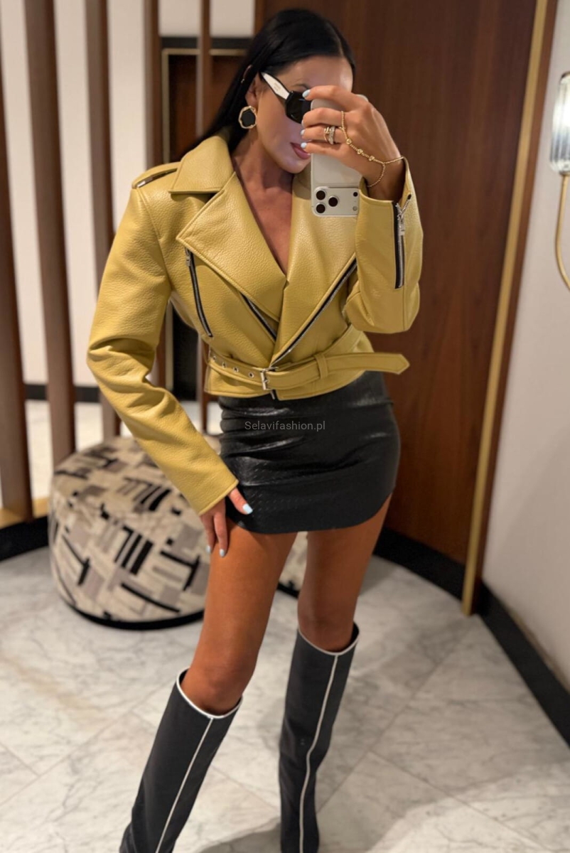 Kurtka ramoneska eko skóra LaMilla żółta musztardowa