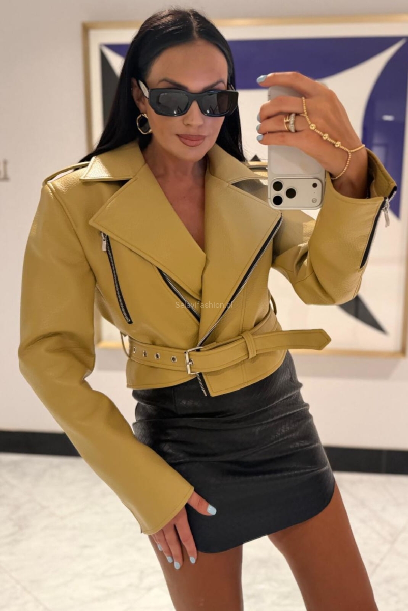 Kurtka ramoneska eko skóra LaMilla żółta musztardowa