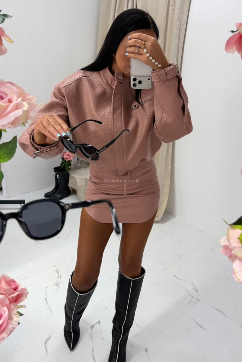 Spódniczka z ekoskóry plecionka La Milla pudrowy róż