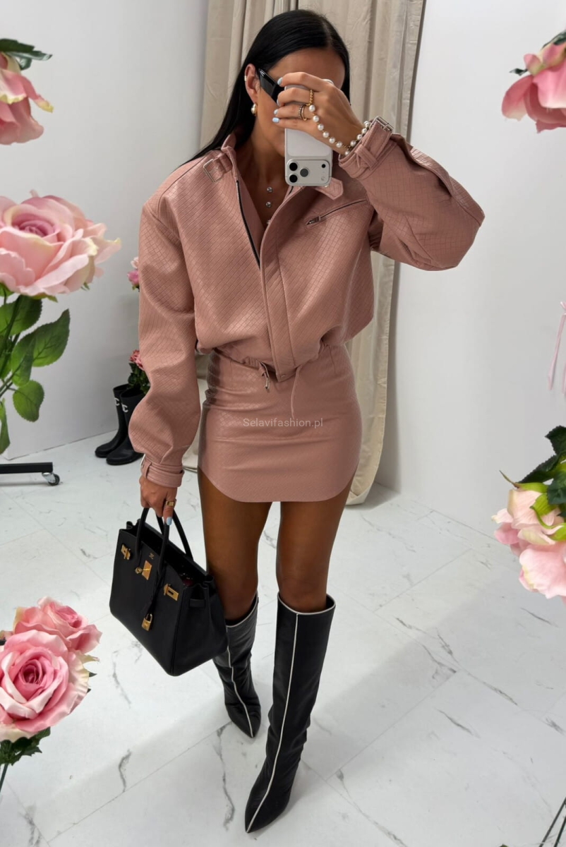 Spódniczka z ekoskóry plecionka La Milla pudrowy róż