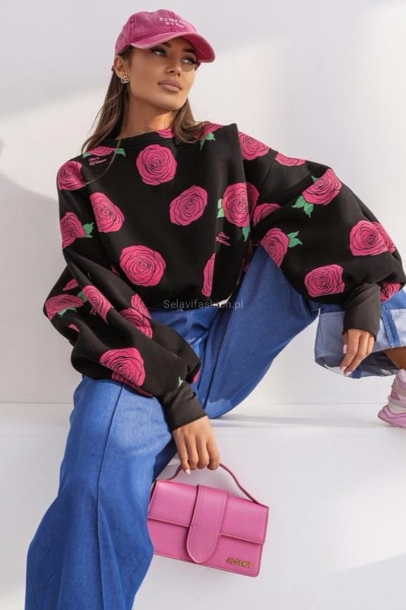 Bluza ze ściągaczem BLOOM Lavestino czarna z różowym