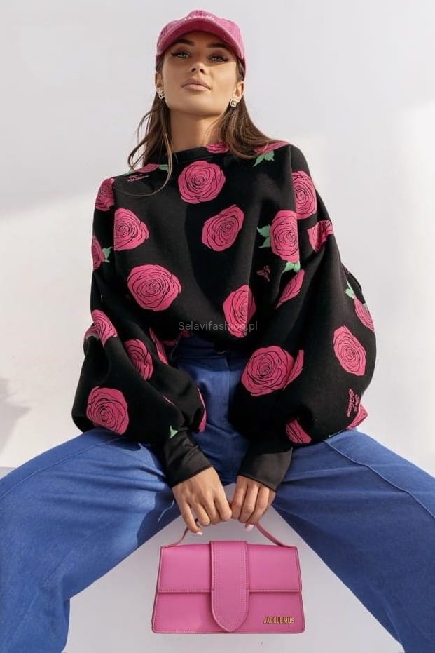 Bluza ze ściągaczem BLOOM Lavestino czarna z różowym