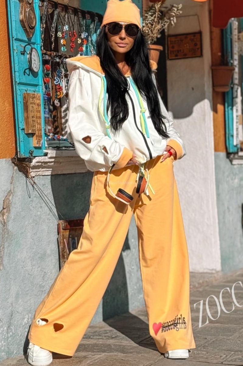 Komplet bluza na zamek i spodnie Serduszko Zocco pomarańczowy