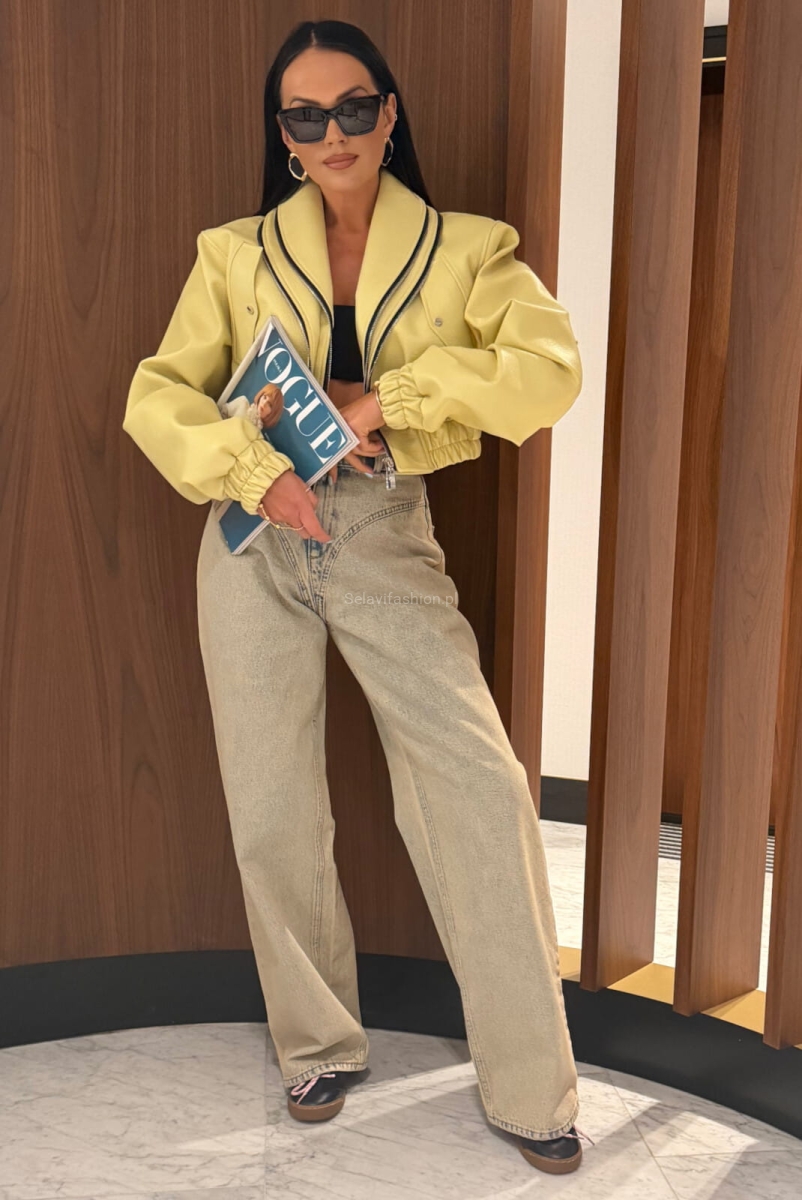 Kurtka bomberka z ekoskóry z dwoma zamkami La Milla limonka