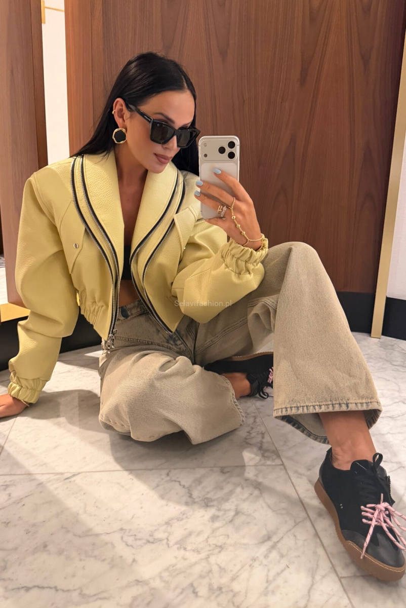 Kurtka bomberka z ekoskóry z dwoma zamkami La Milla limonka