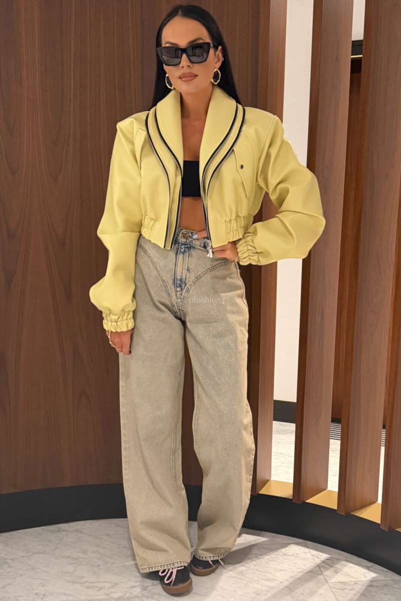 Kurtka bomberka z ekoskóry z dwoma zamkami La Milla limonka