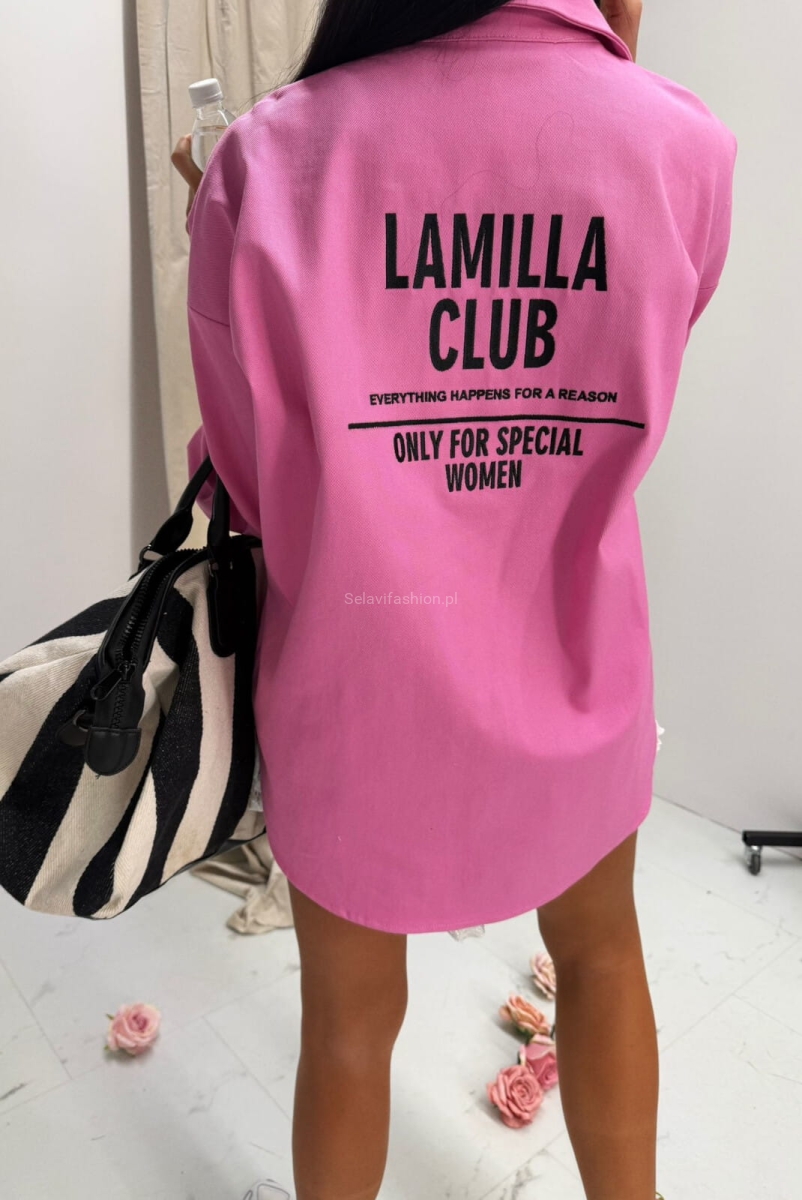 Koszula jeansowa z haftowanym logo La Milla różowa