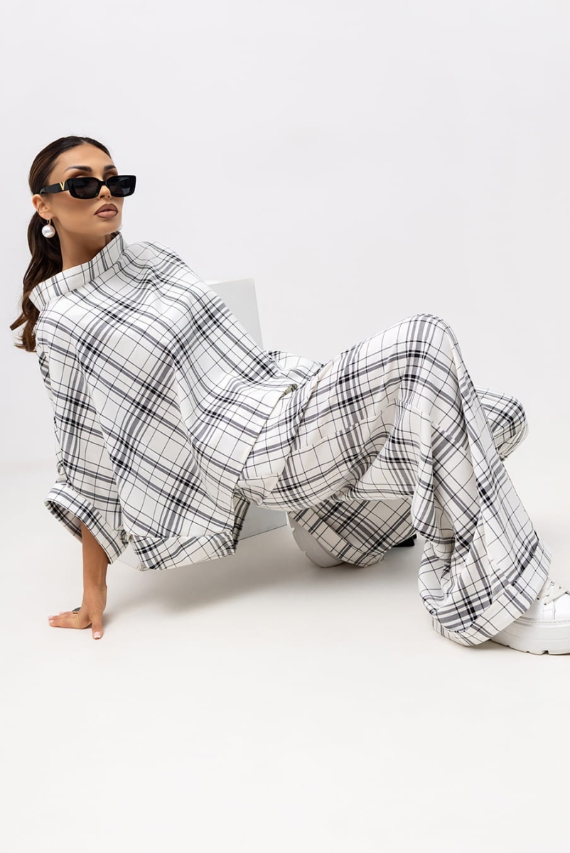 Bluzka Kimono w kratę Grid Pattern Miss City Official biała