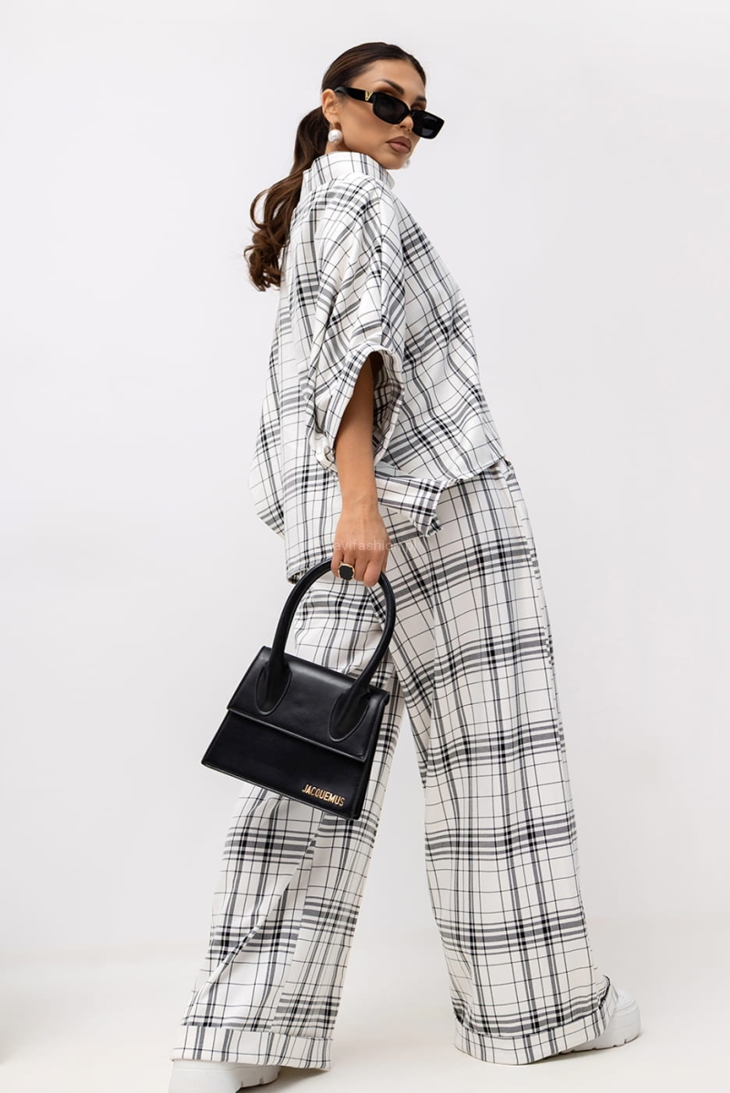 Bluzka Kimono w kratę Grid Pattern Miss City Official biała