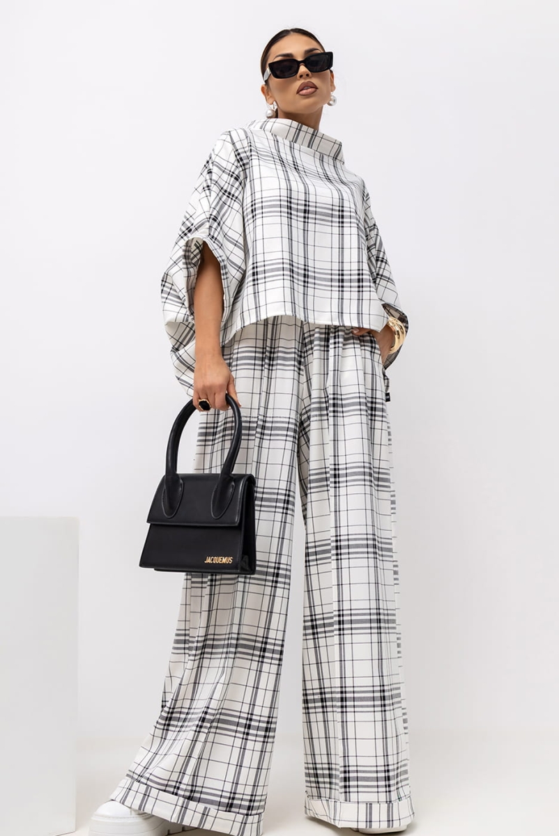 Bluzka Kimono w kratę Grid Pattern Miss City Official biała