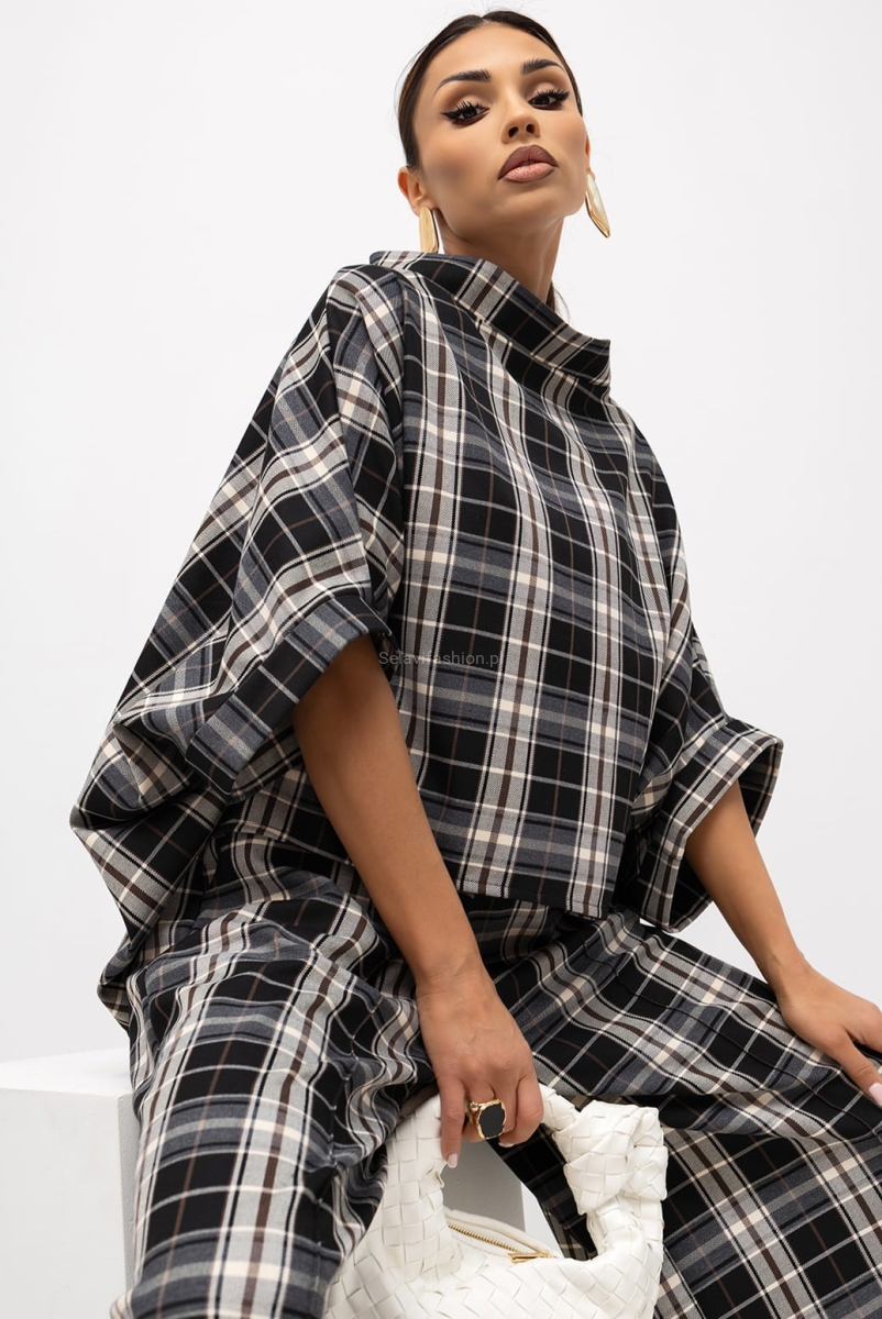 Bluzka Kimono w kratę Grid Pattern Miss City Official czarna