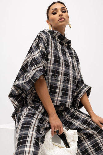 Bluzka Kimono w kratę Grid Pattern Miss City Official czarna