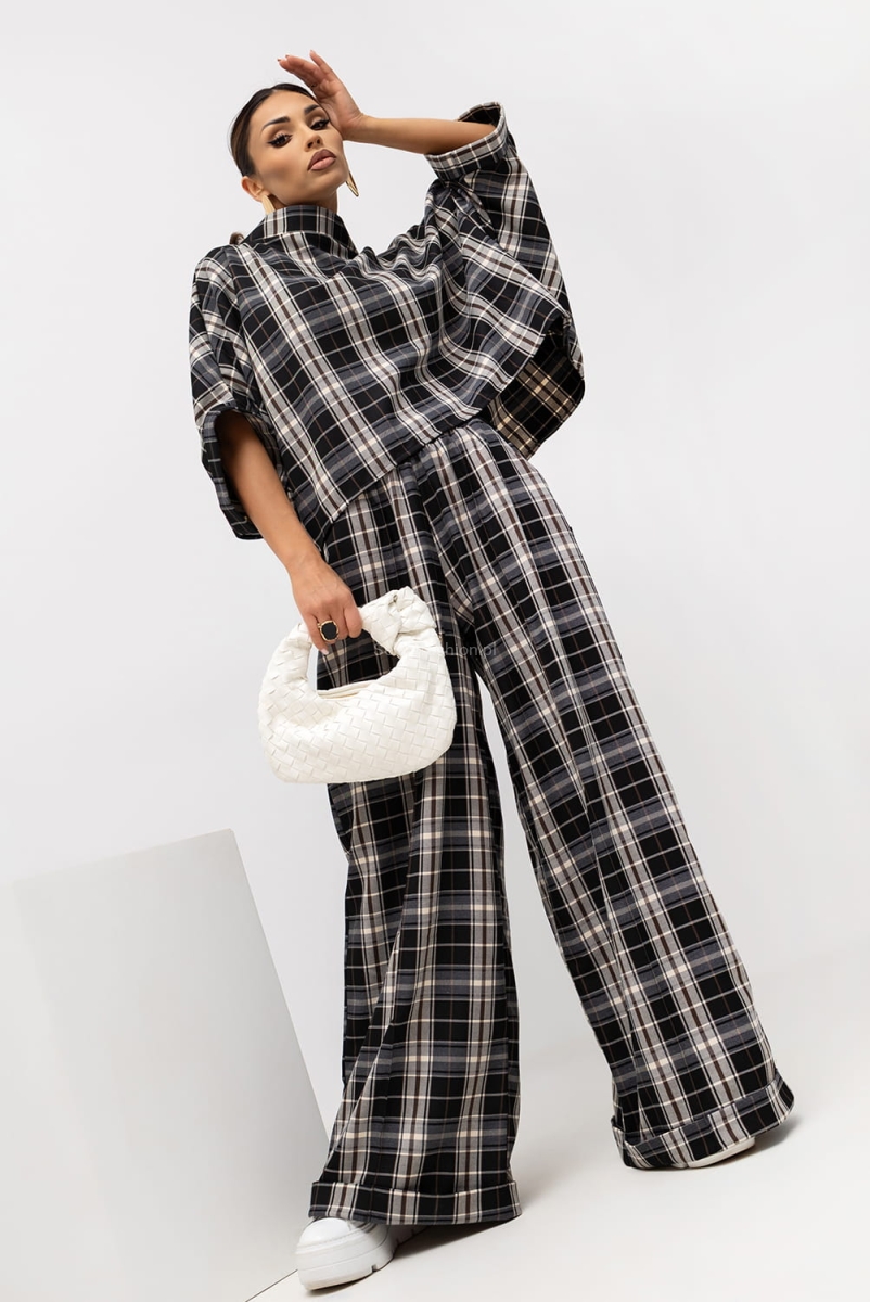 Bluzka Kimono w kratę Grid Pattern Miss City Official czarna