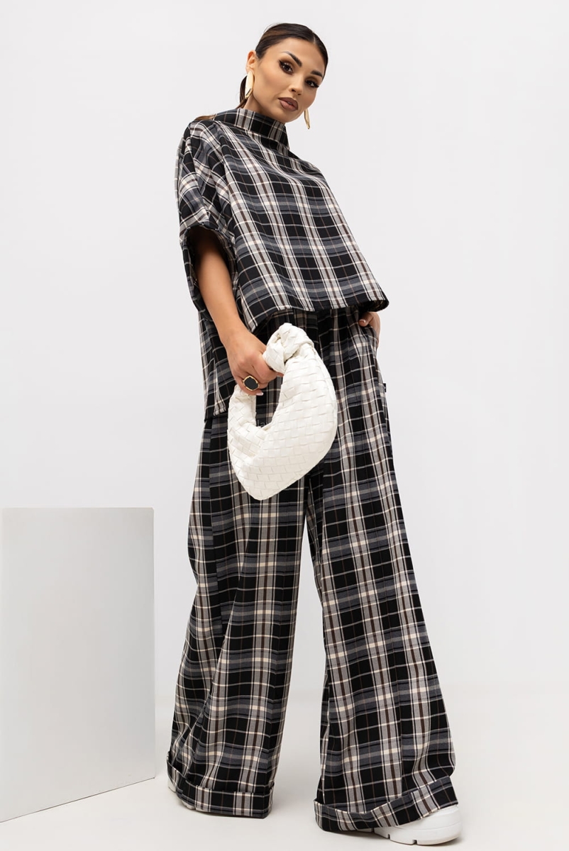 Bluzka Kimono w kratę Grid Pattern Miss City Official czarna